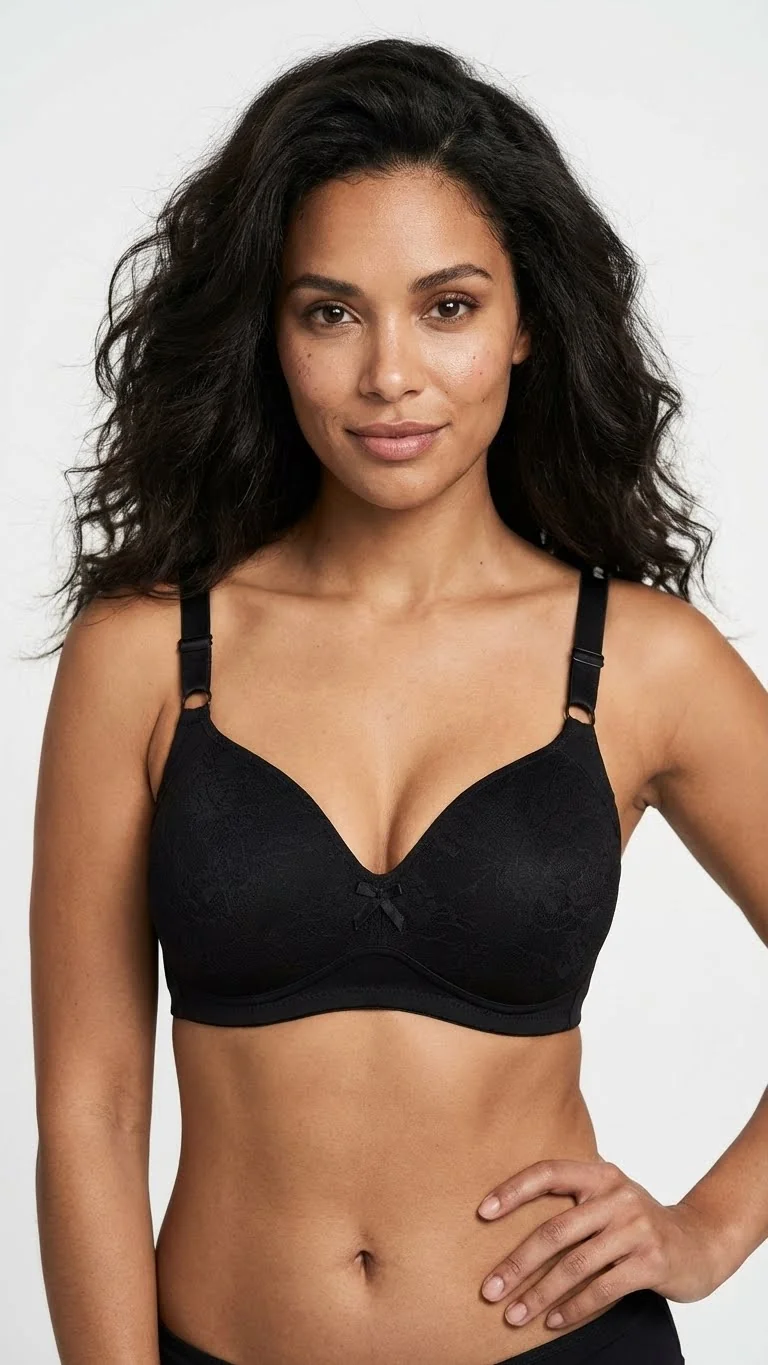 LunaIntim Siyah Dantelli Minimizer Sütyen Geniş Askılı ve Toparlayıcı Şık Model - Ön Görünüm